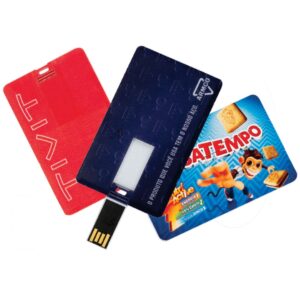 Pen drive cartão personalizado em formato de cartão de crédito para ações promocionais e corporativas.