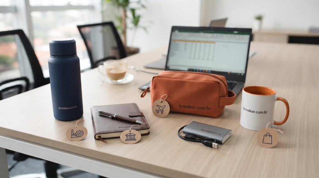 Brindes corporativos personalizados para diferentes segmentos: indústria, financeiro, hotelaria, tecnologia e varejo