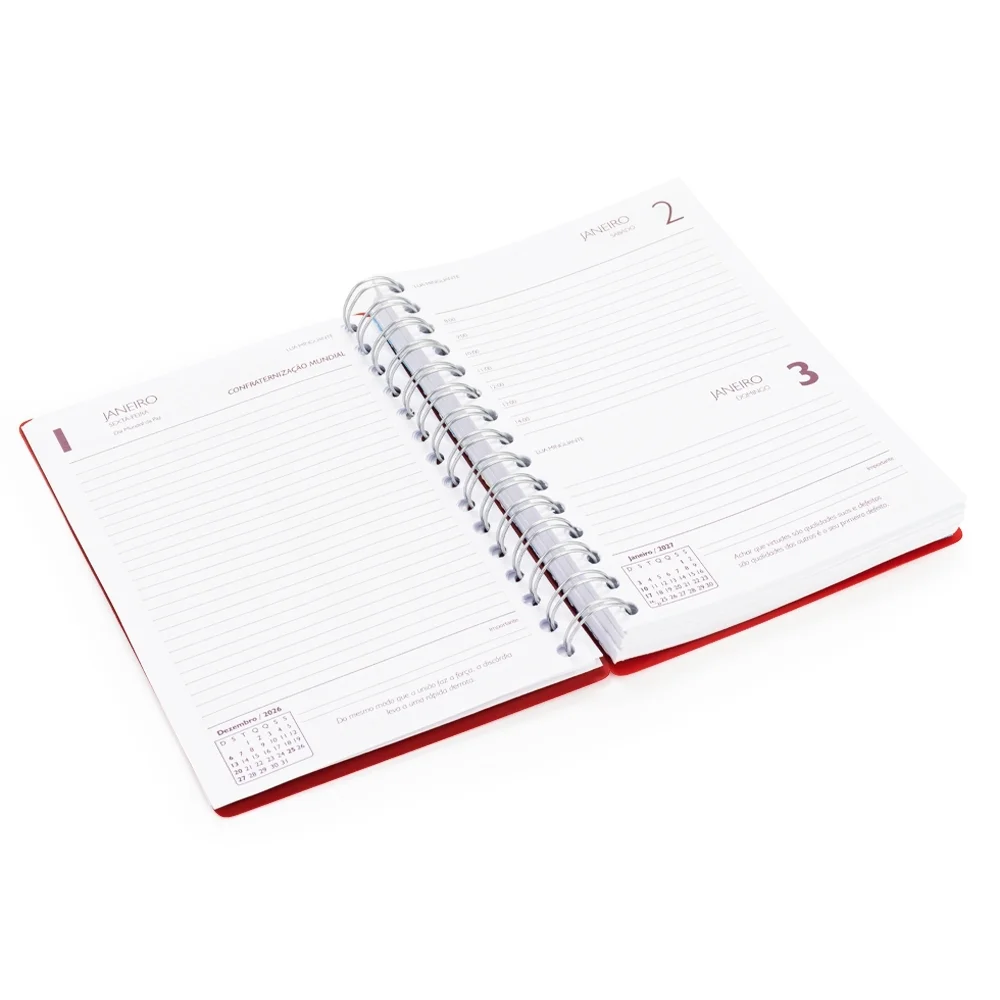 Agenda diária 2027 com espiral personalizada