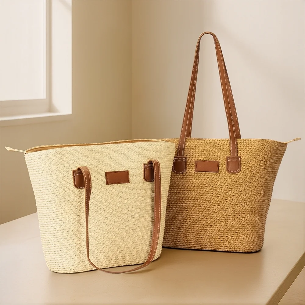 Bolsa em fio de papel torcido com zíper personalizada