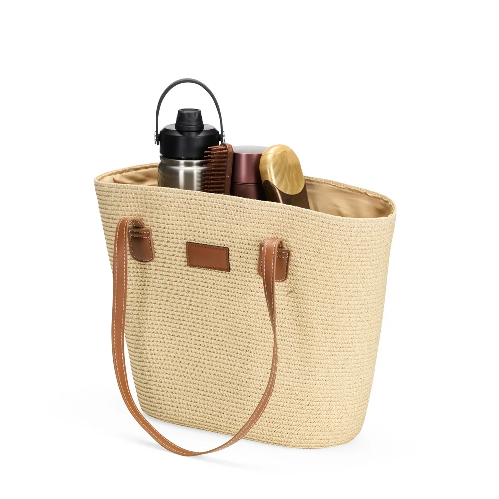Bolsa em fio de papel torcido com zíper personalizada