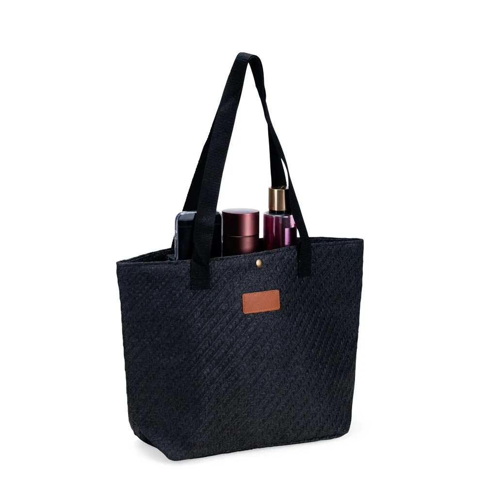 Bolsa de palha trançada com botão personalizada