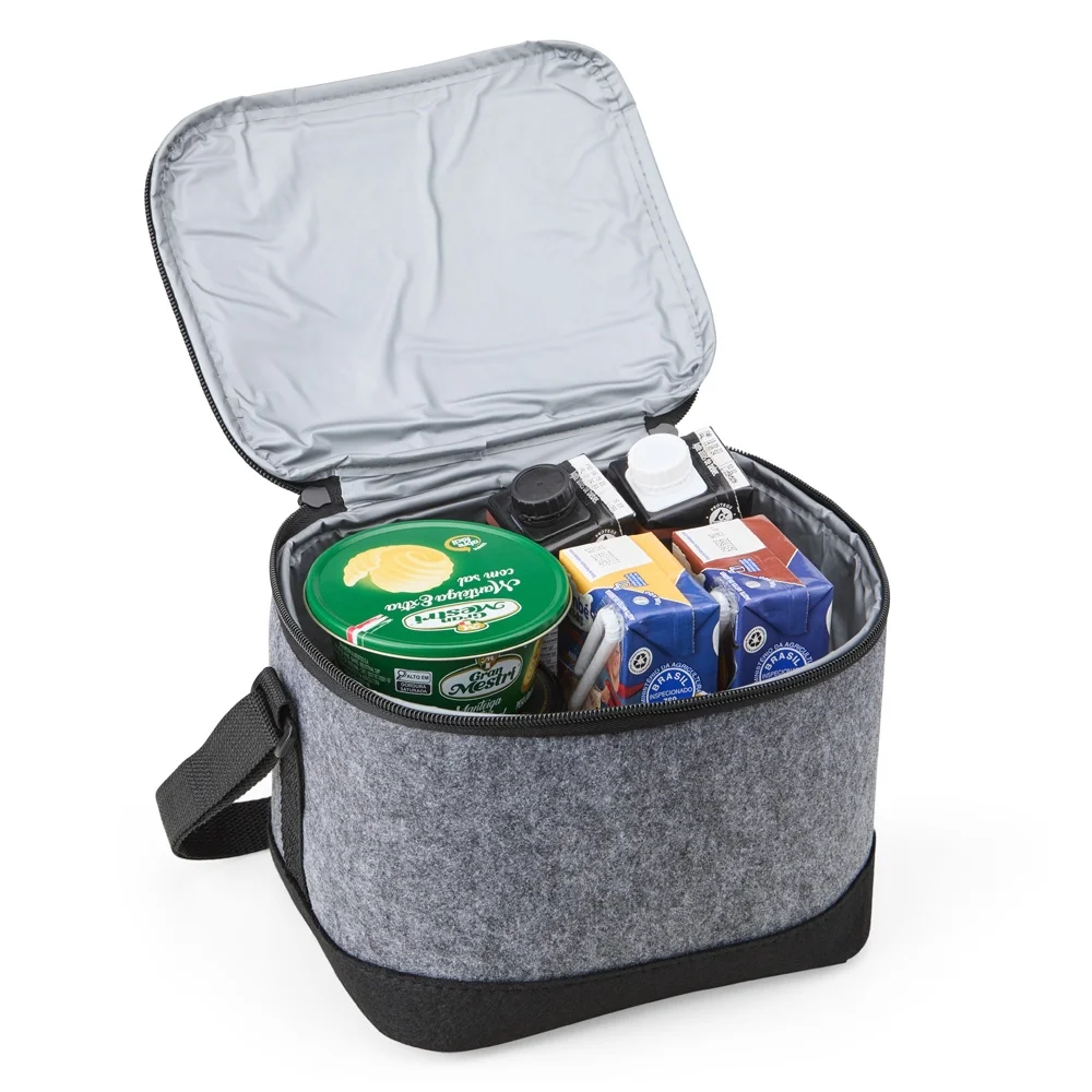 Bolsa térmica em feltro com alça transversal 6 litros personalizada