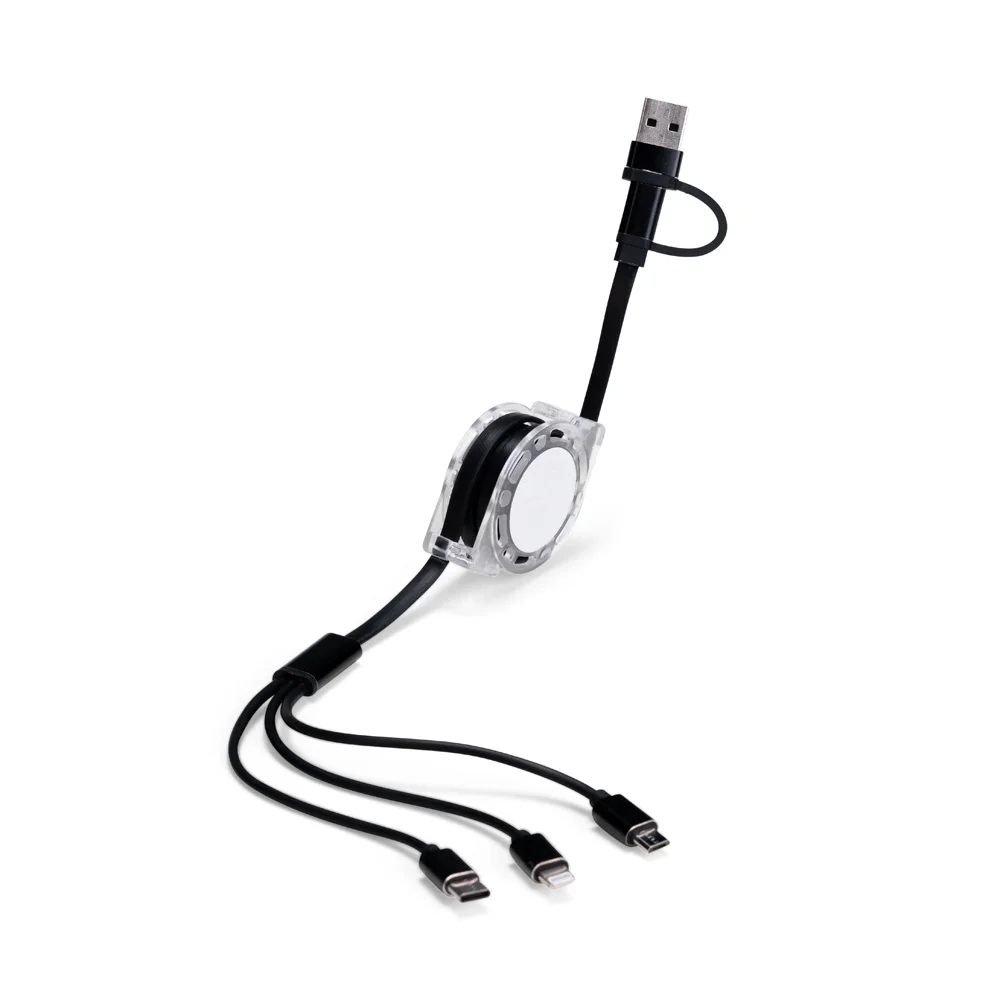 Cabo USB retrátil 3 em 1 personalizado