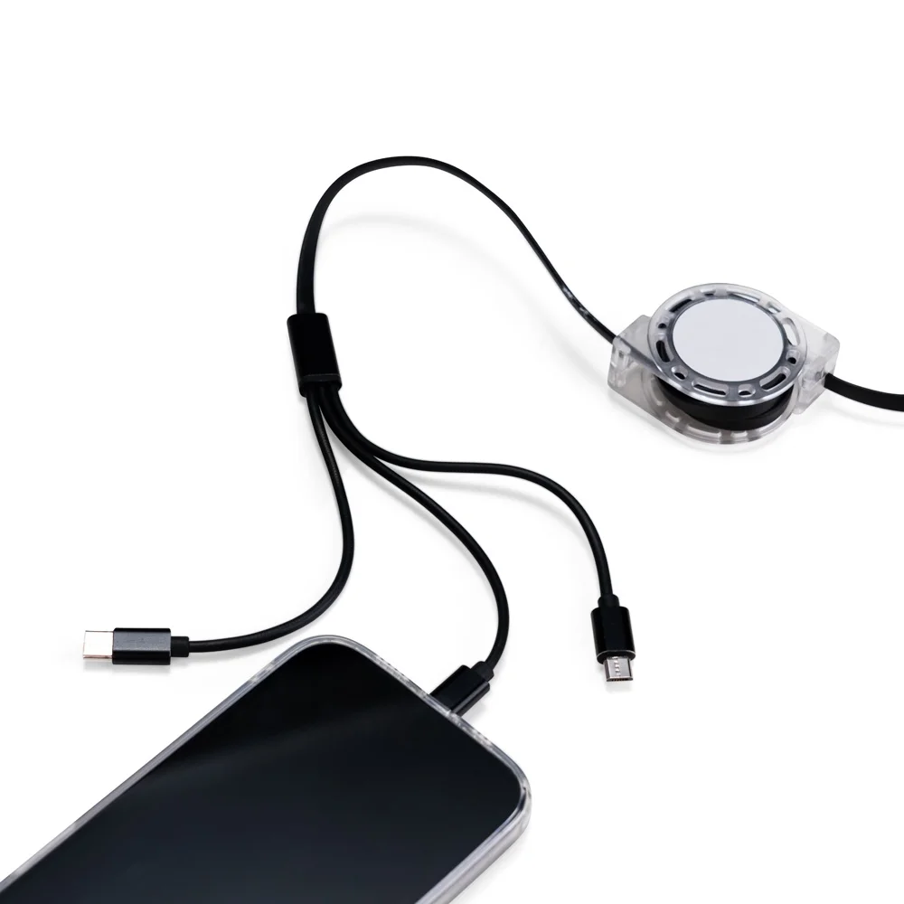 Cabo USB retrátil 3 em 1 personalizado