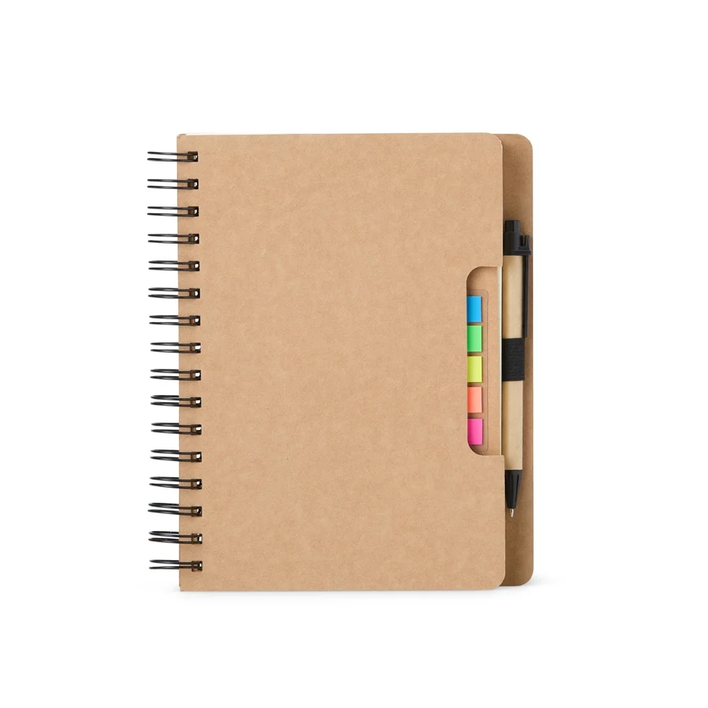 Caderno A5 ecológico com autoadesivos e caneta personalizada