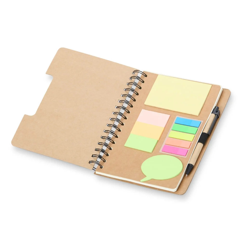 Caderno A5 ecológico com autoadesivos e caneta personalizada