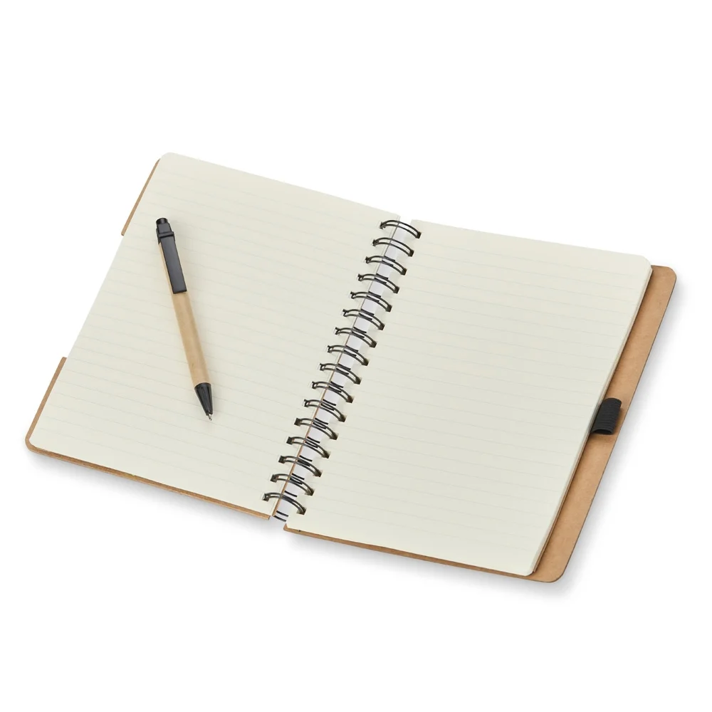 Caderno A5 ecológico com autoadesivos e caneta personalizada