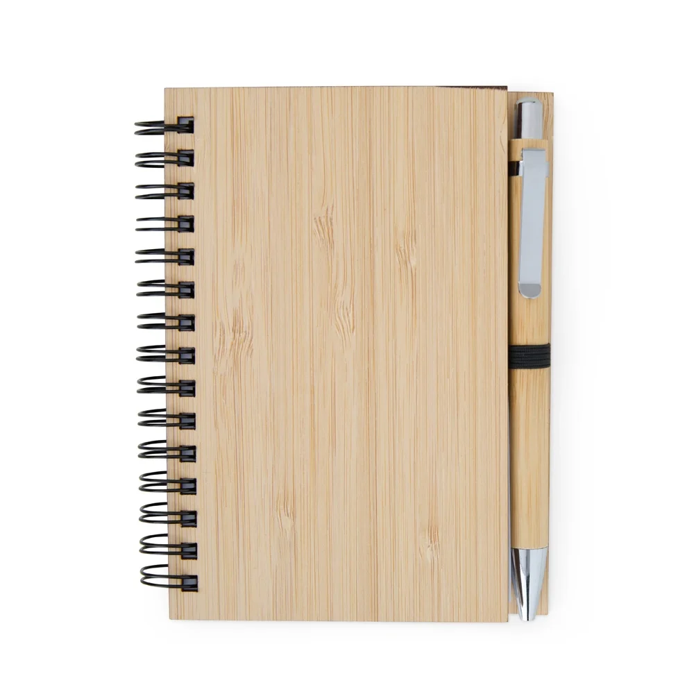 Caderneta A6 ecológica de bambu com caneta personalizada