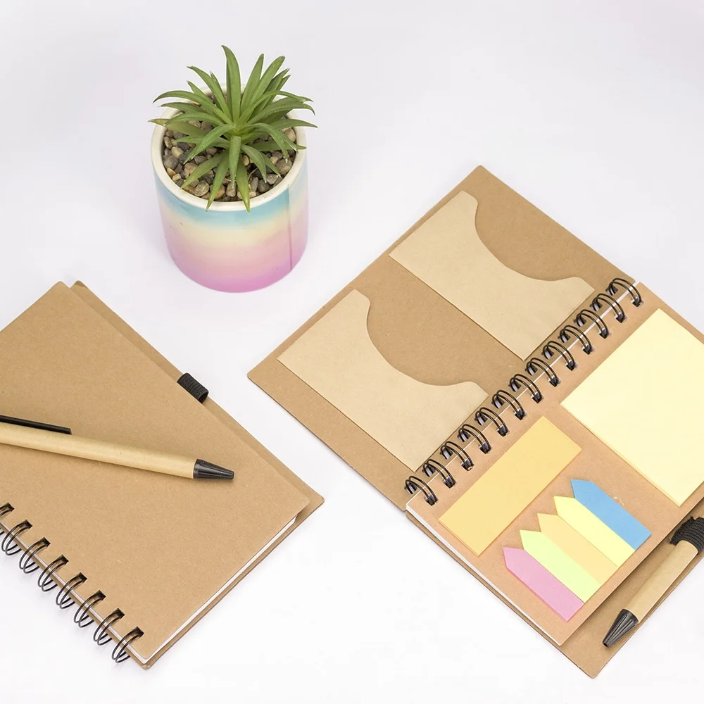 Caderno B6 ecológico com autoadesivos e caneta personalizado