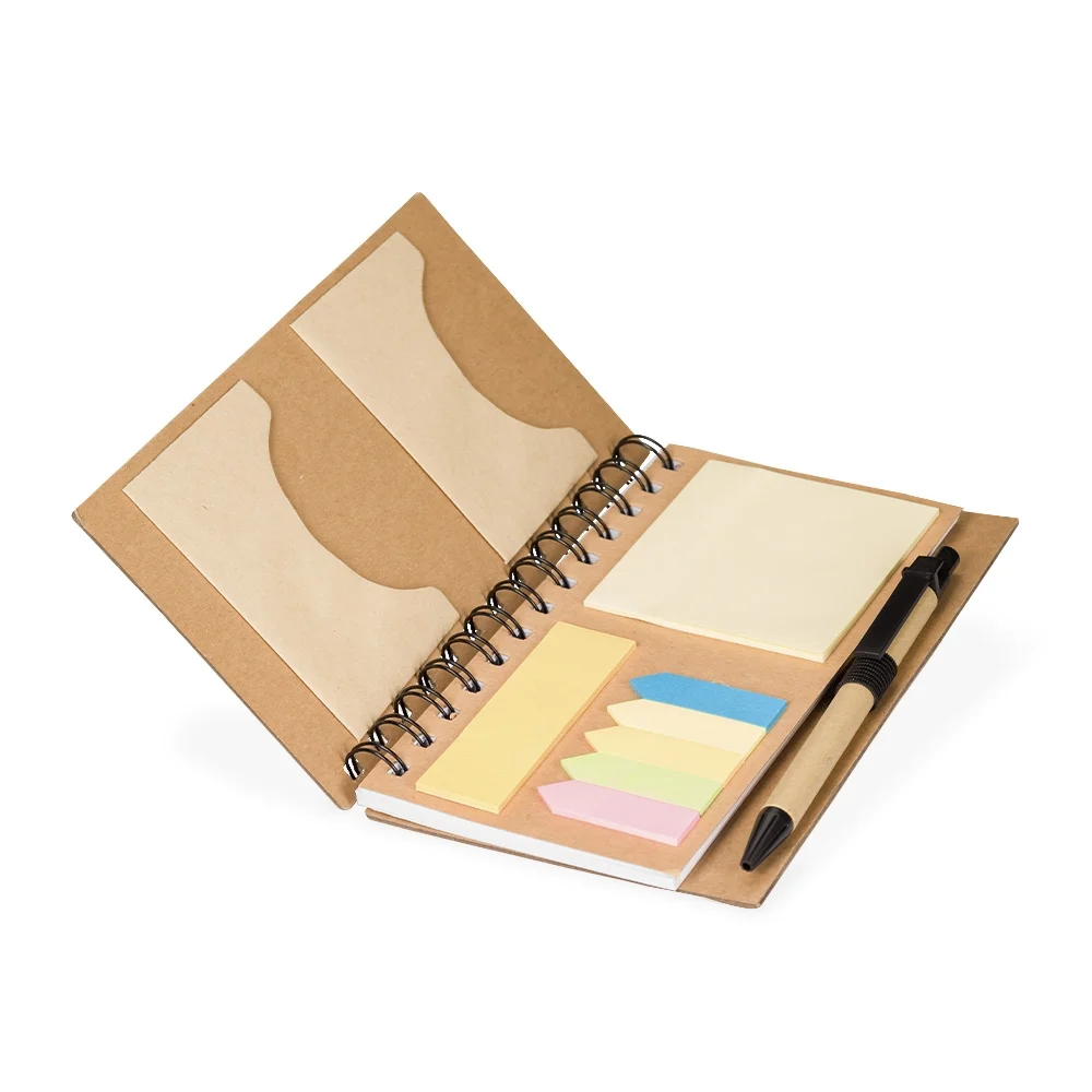 Caderno B6 ecológico com autoadesivos e caneta personalizado