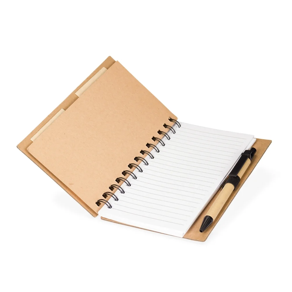 Caderno B6 ecológico com autoadesivos e caneta personalizado