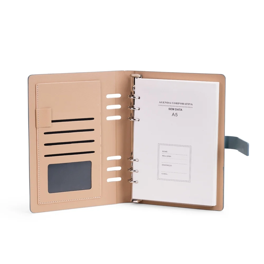 Caderno grande 23x18cm fichário em couro sintético personalizado
