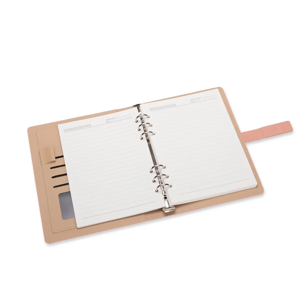 Caderno grande 23x18cm fichário em couro sintético personalizado