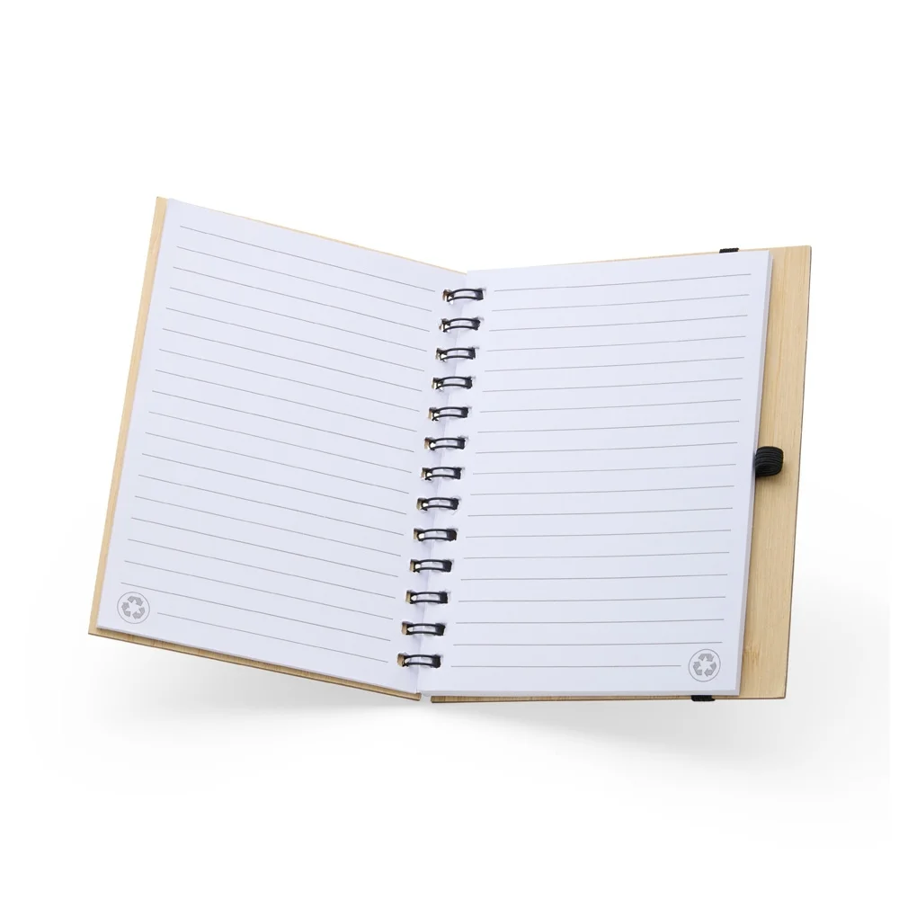 Caderno A5 capa tipo bambu com caneta personalizado