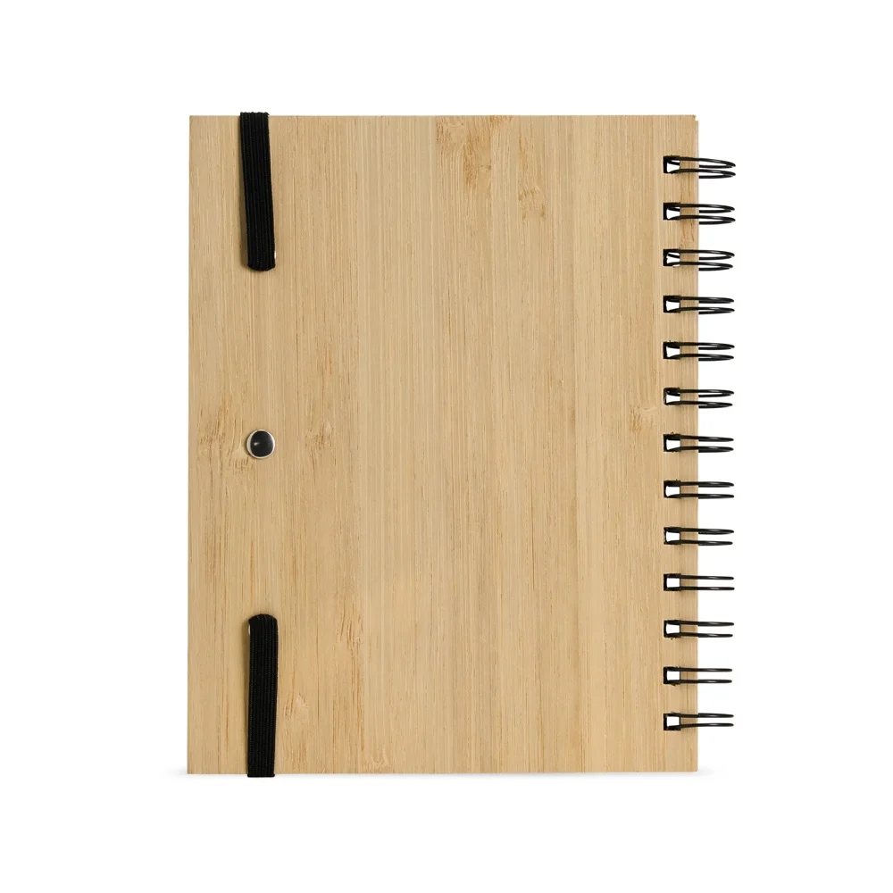 Caderno A5 capa tipo bambu com caneta personalizado