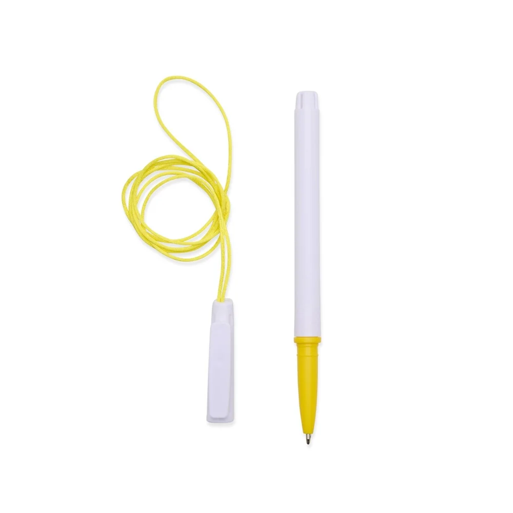 Caneta plástica com cordão personalizada