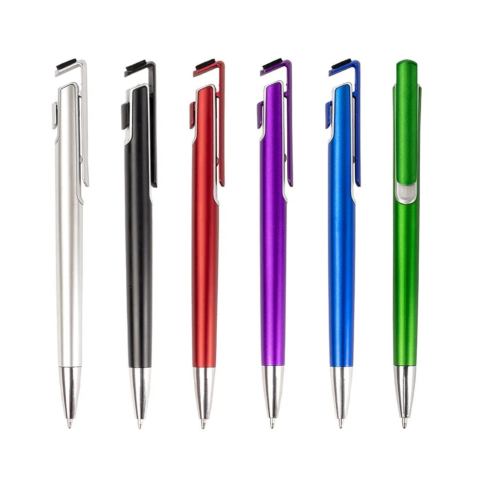 Caneta plástica com suporte para celular personalizada