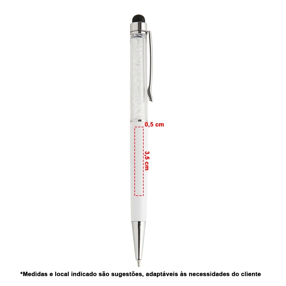 Caneta plástica touch com detalhe em cristal personalizada