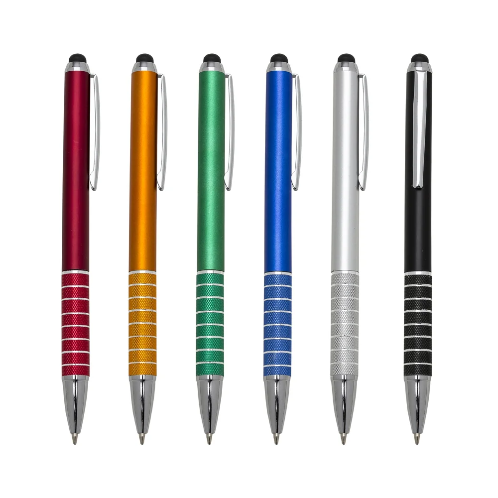 Caneta plástica touch com 7 anéis personalizada