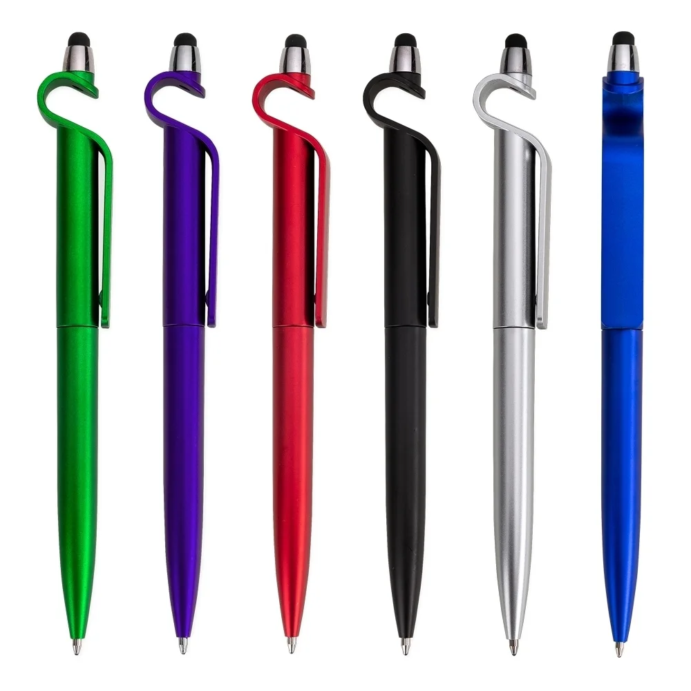 Caneta plástica com suporte e touch screen personalizada