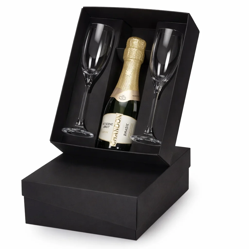Kit Chandon 187ml personalizado com 2 taças de vidro e caixa para apresentação personalizada
