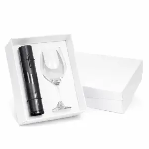 Kit vinho personalizado com taça de 385ml e abridor de vinho elétrico recarregável via USB em caixa para apresentação