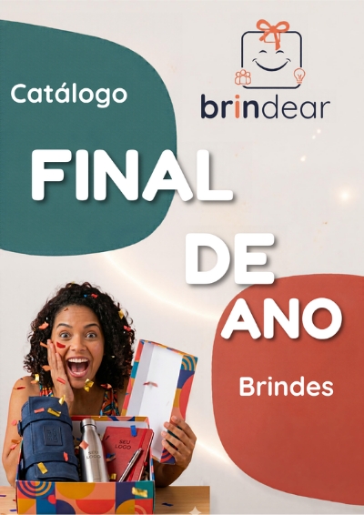 Capa do catálogo de brindes corporativos de final de ano 2026 da Brindear