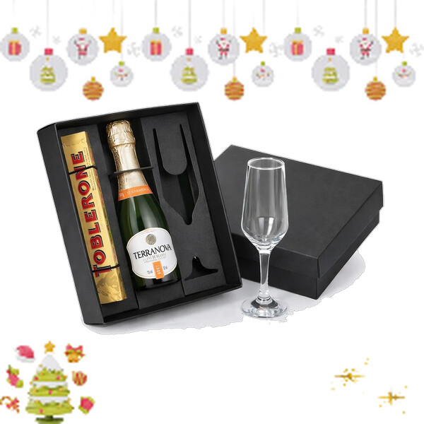 Kit Espumante Terranova 187ml com Taça e Toblerone Personalizado